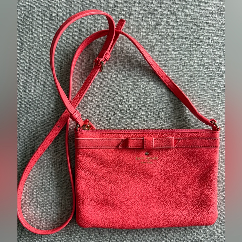 Kate Spade Coral Crossbody Bag | Bow Detail |Pebbled Leather |Adjustable Strap